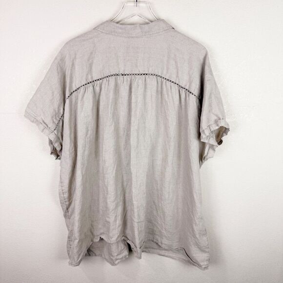 J. Jill Linen Button Down Short Sleeve Shirt Beige Size 4X Summer - Picture 5 of 6